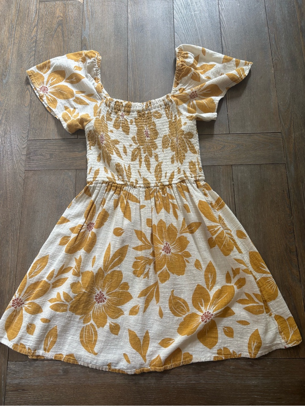 Rip Curl Floral Smocked Mini Dress Golden Cream Size Large